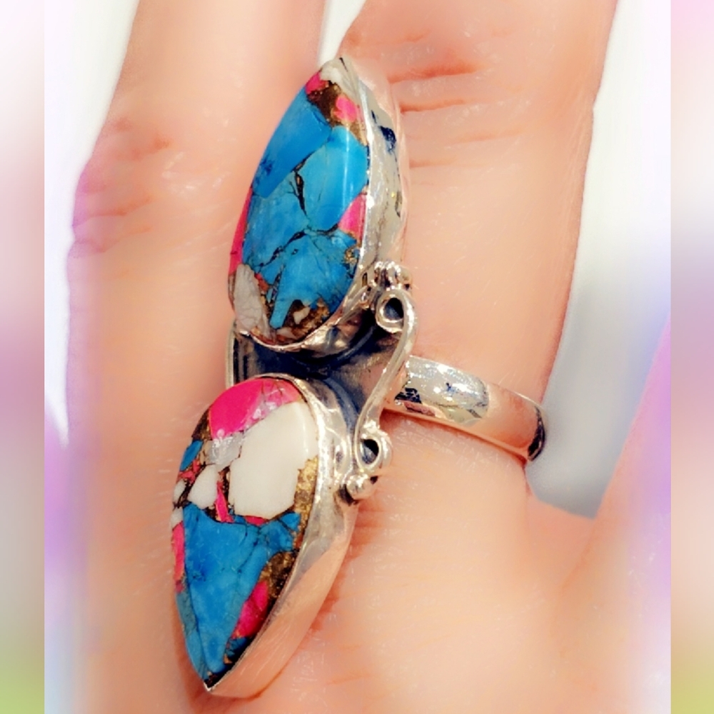 Cotton Candy Turquoise Sterling Gemstone Ring - Picture 3 of 3
